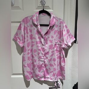 Women’s Pink & White Cow Print Pajama Set